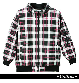 COLLINS ボリュームネックジャケット ピンク×ブラック