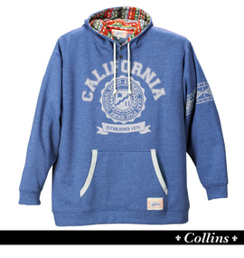 COLLINS カラー杢切替パーカー ブルー杢