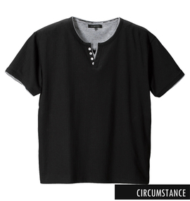 CIRCUMSTANCE フェイクレイヤード半袖Tシャツ ブラック