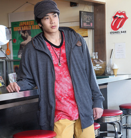 launching pad ミニ裏毛PU使いフルジップパーカー チャコール杢