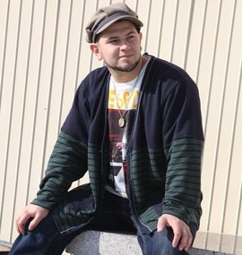 Free gate ボーダー切替カーディガン グリーン×ネイビー