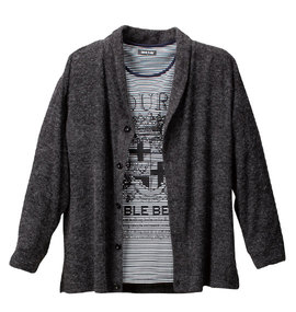 WILD LIFE カーディガン+ボーダー半袖Tシャツ チャコール杢