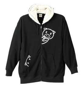 豊天 覗き見美豚フルジップパーカー ブラック