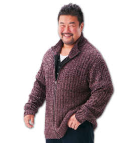 COLLINS モールスタンド衿フルジップセーター ワイン杢