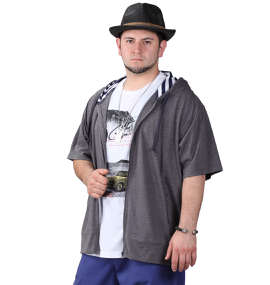 launching pad 杢天竺半袖パーカー+半袖Tシャツ チャコール杢×ホワイト