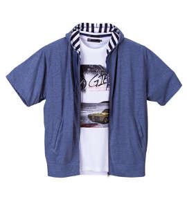 launching pad 杢天竺半袖パーカー+半袖Tシャツ ネイビー杢×ホワイト