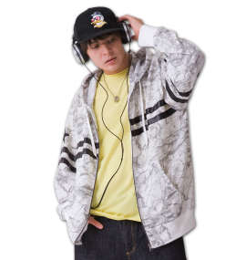 RIMASTER 総柄プリントフルジップパーカー ホワイト