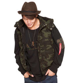 RIMASTER カモフラ柄中綿カットベスト カーキ系