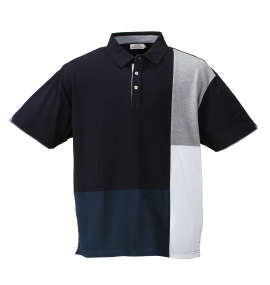 Timely Warning 鹿の子BOX切替半袖ポロシャツ ネイビー