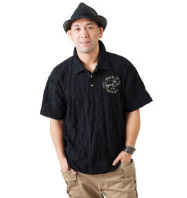 GLADIATE リンクスジャガード刺繍半袖ポロシャツ ブラック