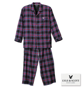 LYLE&SCOTT BLACK LABEL ツイル起毛チェック長袖パジャマ ブラック系