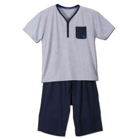 LYLE&SCOTT BLACK LABEL ヘンリー半袖Tシャツ+ハーフパンツ モクグレー×ネイビー