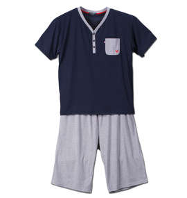 LYLE&SCOTT BLACK LABEL ヘンリー半袖Tシャツ+ハーフパンツ ネイビー×モクグレー
