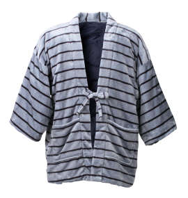 ふわもこPremium ボーダープリント半纏 グレー