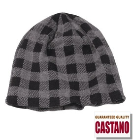  ブロックチェックビーニー グレー×ブラック