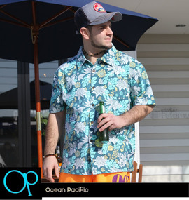 OCEAN PACIFIC カット半袖アロハシャツ ブルー系