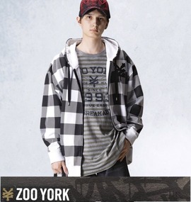 ZOO YORK フルジップパーカー ホワイト×ブラック