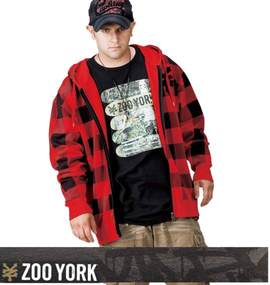ZOO YORK フルジップパーカー レッド×ブラック