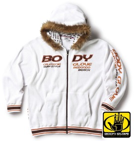 BODY GLOVE ファー付ワッフルパーカー ホワイト
