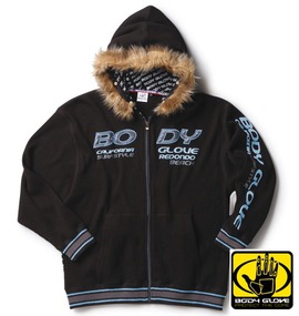 BODY GLOVE ファー付ワッフルパーカー ブラック