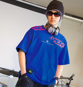 SEVEN2 切替プリント半袖Tシャツ ブルー