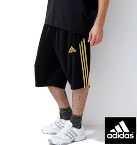 adidas ウォームアップハーフパンツ ブラック×ゴールド