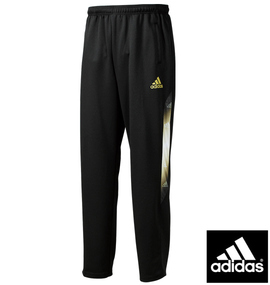 adidas ウォームアップパンツ ブラック×ゴールド