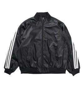 adidas STADIUMフェイクレザージャケット ブラック×オフホワイト
