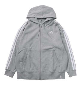 adidas ESS+3Sスウェットフルジップフーディ ミディアムグレーヘザー
