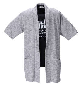 launching pad スラブリップル五分袖コーディガン+半袖Tシャツ ホワイト杢×ブラック