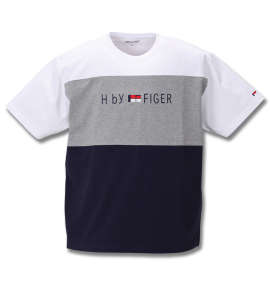 H by FIGER 切替半袖Tシャツ ホワイト×ネイビー