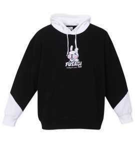 FUSAGIさん 裏起毛切替プルパーカー ブラック×オフホワイト