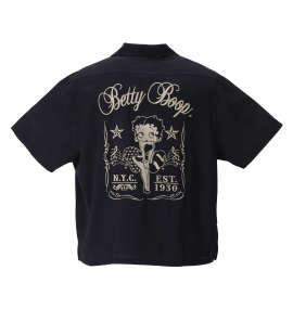 BETTY BOOP 刺繍ストレッチ半袖オープンカラーシャツ ブラック