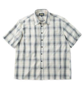 Mc.S.P 麻混ハイブリッドオンブレチェック半袖レギュラーカラーシャツ オフホワイト