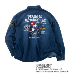 FLAGSTAFF×PEANUTS スヌーピーコラボデニム長袖シャツ ネイビー