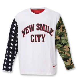 UP!SMILE クレイジー切替長袖Tシャツ ホワイト