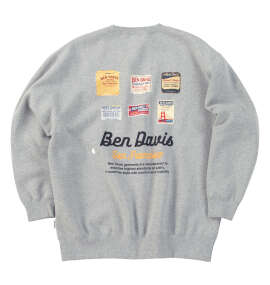 BEN DAVIS ラベルロゴクルーネックスウェット ミックスグレー