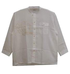  刺繍スタンドカラーシャツ オフホワイト