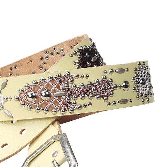  パイソン スタッズベルト クリーム