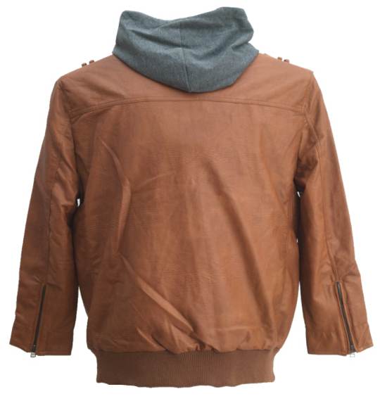 Pincponc フード付PUライダースジャケット キャメル