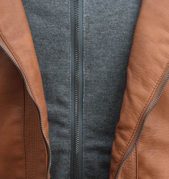 Pincponc フード付PUライダースジャケット キャメル