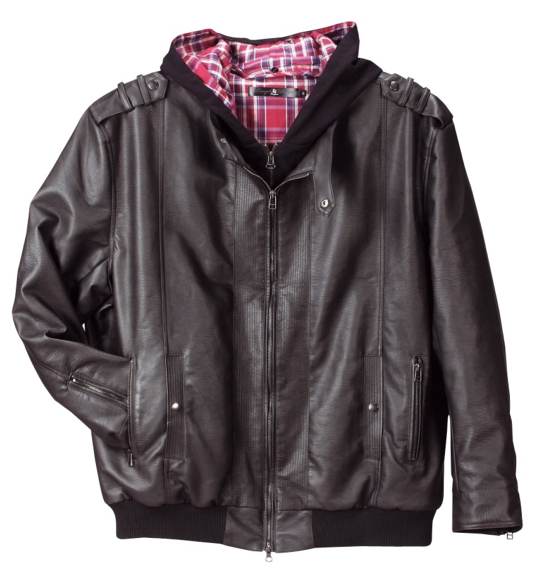 Pincponc フード付PUライダースジャケット ブラック