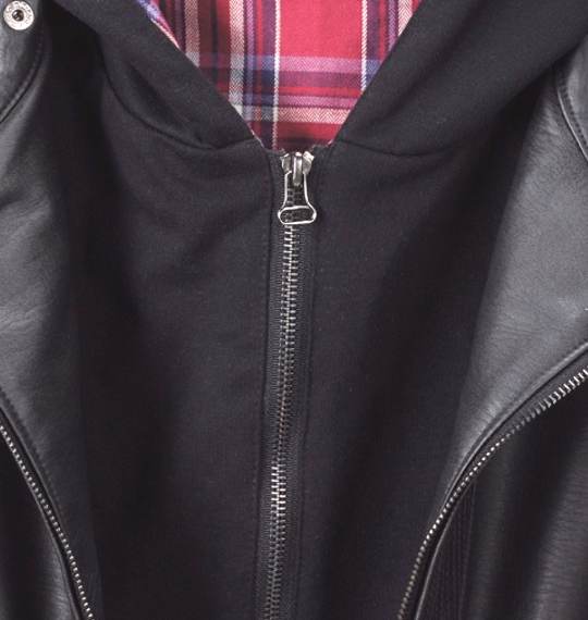 Pincponc フード付PUライダースジャケット ブラック