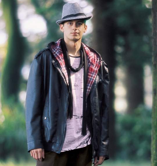 Pincponc フード付PUライダースジャケット ブラック