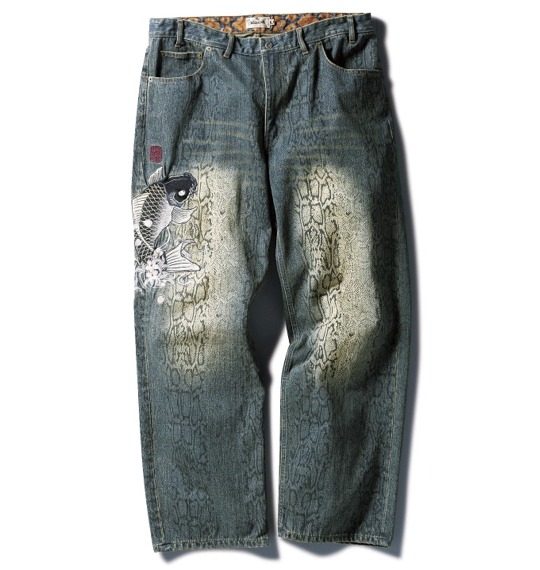 絡繰魂 和柄デニムパンツ ネイビー