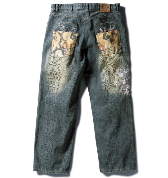 絡繰魂 和柄デニムパンツ ネイビー