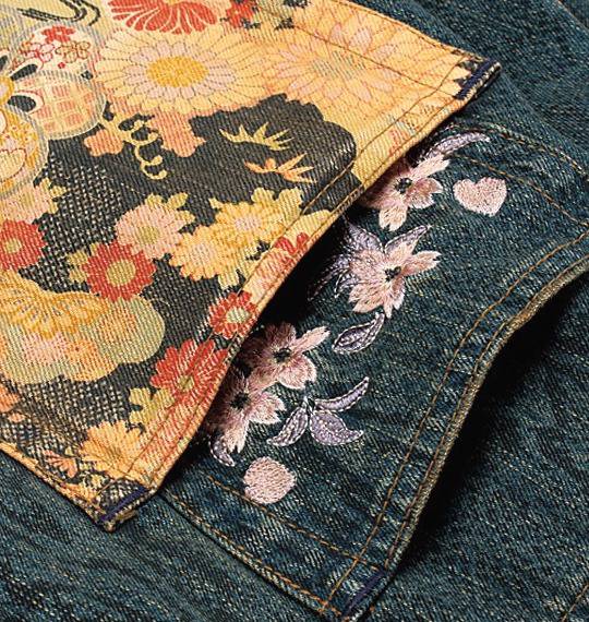 絡繰魂 和柄デニムパンツ ネイビー