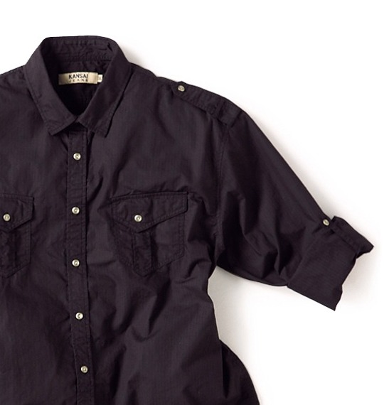 KANSAI JEANS ロールアップシャツ ブラック