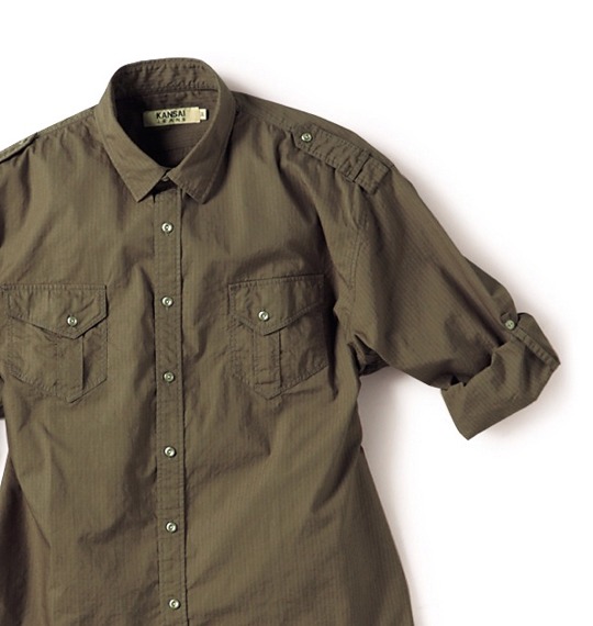 KANSAI JEANS ロールアップシャツ カーキ