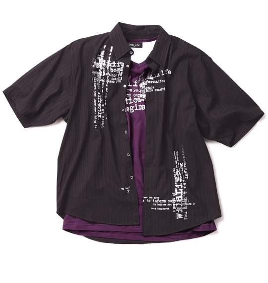 WILD LIFE シャツ+Tシャツ(半袖) ブラック×パープル